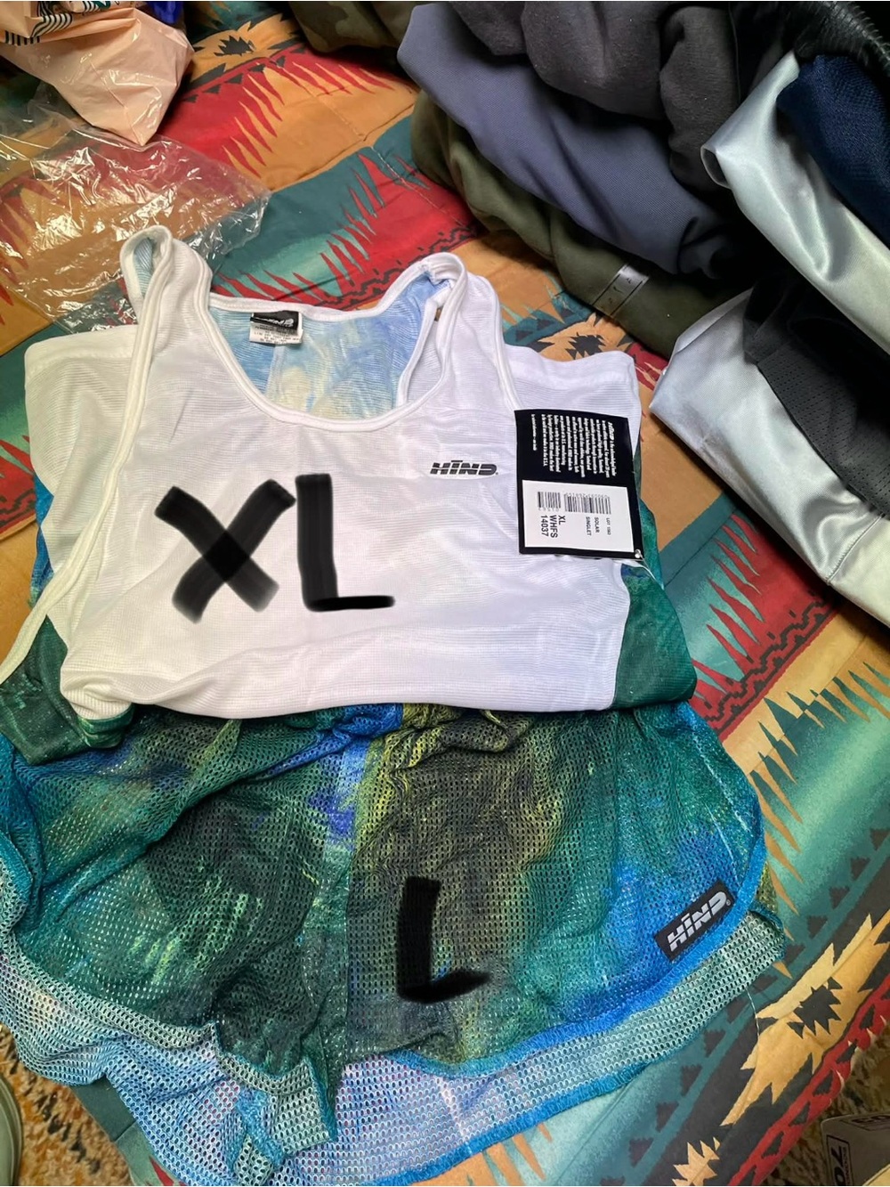 Hind White Tank Top with Blue Green Gradient Mesh Shorts